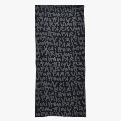 Louis Vuitton Scarf Echarpe Felted Graffiti Black Gray — view 2