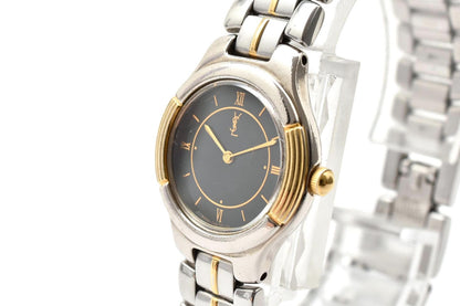 Saint Laurent Yves Quartz Duo Black Dial Roman Numerals Watch