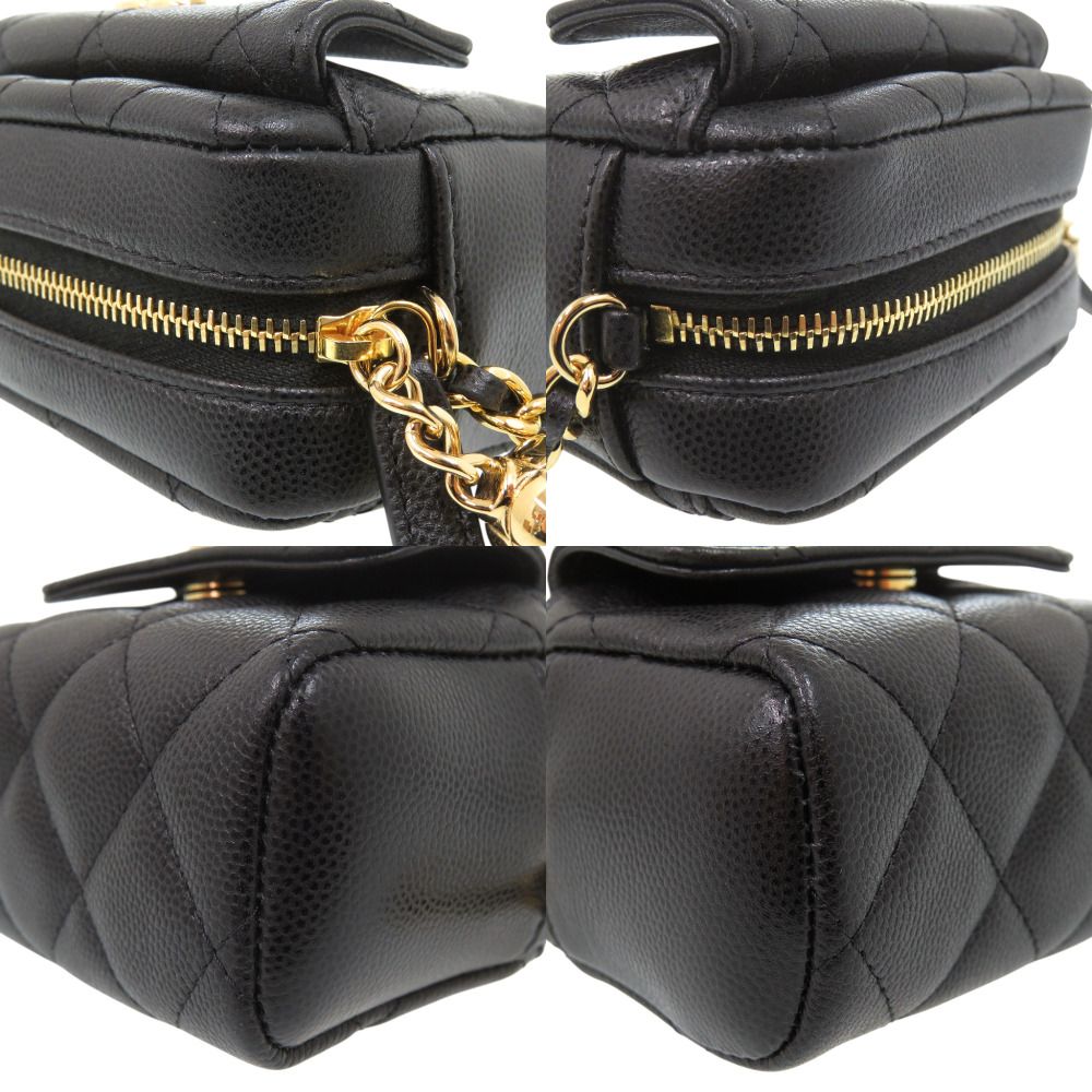 Chanel CC Logo Quilted Mini Fringe Chain Shoulder Caviar Leather Black Bag — view 5
