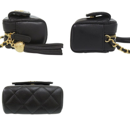 Chanel CC Logo Quilted Mini Fringe Chain Shoulder Caviar Leather Black Bag — view 6