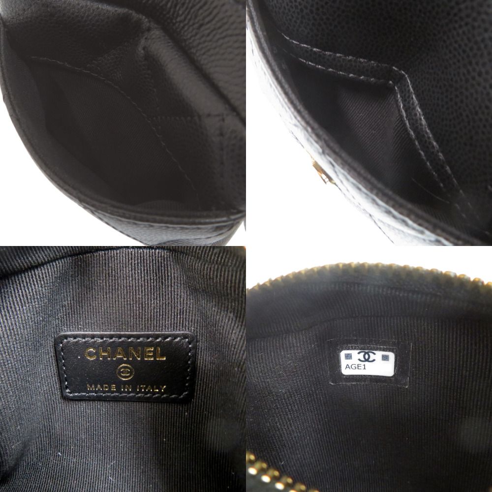 Chanel CC Logo Quilted Mini Fringe Chain Shoulder Caviar Leather Black Bag — view 8