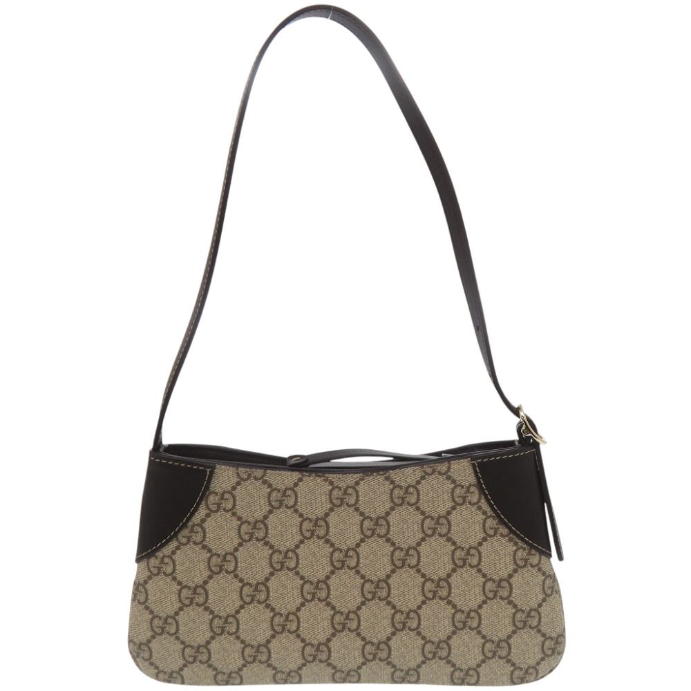 Gucci GG Emblem Shoulder Bag Canvas Leather Beige