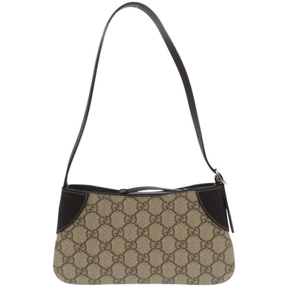Gucci GG Emblem Shoulder Bag Canvas Leather Beige