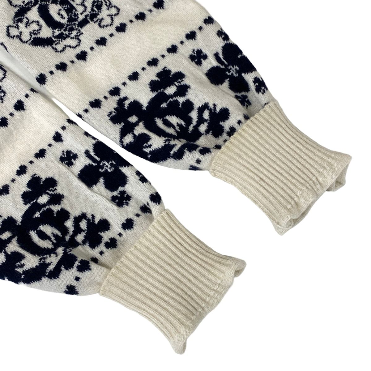 Chanel Long Sleeve Sweater Ivory Dark Navy CC Logo Camellia Cashmere Cotton — view 7