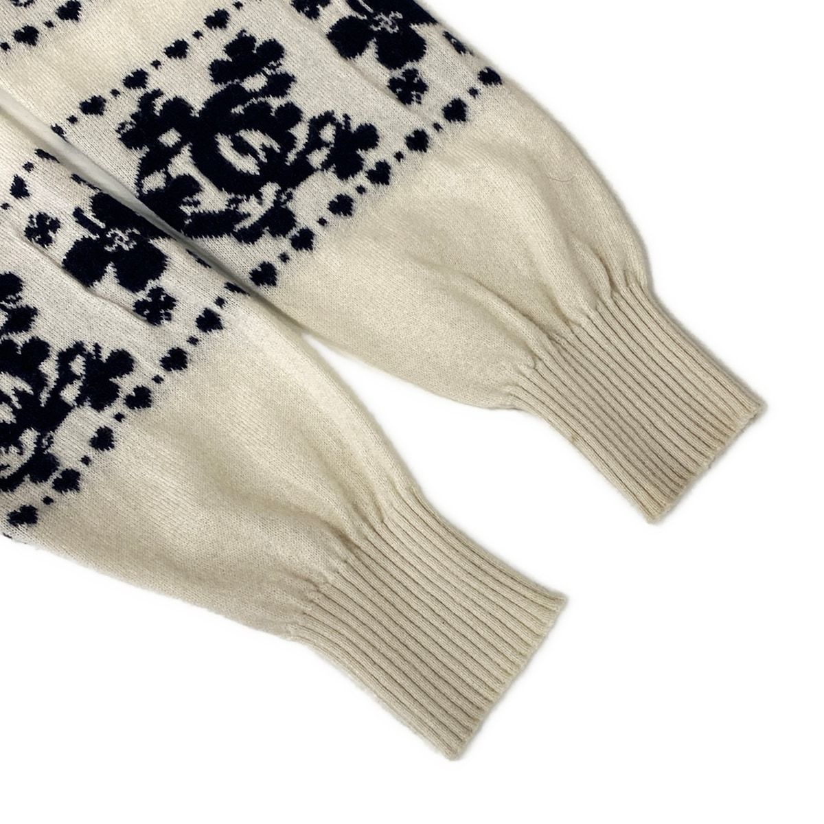 Chanel Long Sleeve Sweater Ivory Dark Navy CC Logo Camellia Cashmere Cotton — view 6