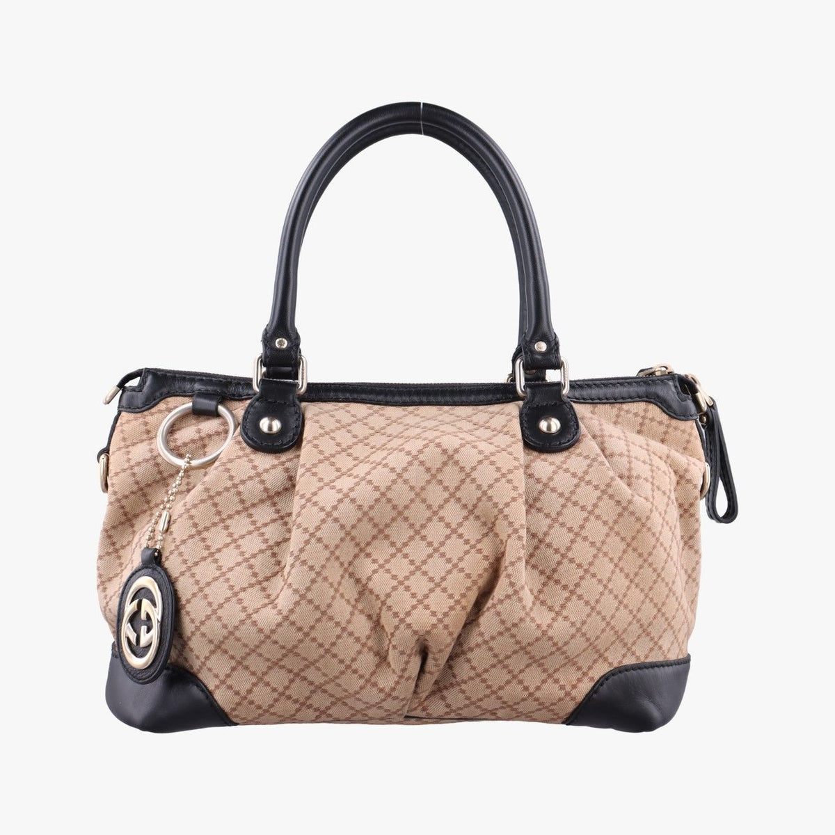 Gucci Sukey Diamante Beige Black Canvas Leather