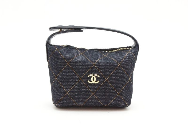 Chanel Quilted Bag Charm Navy Gold Denim Leather