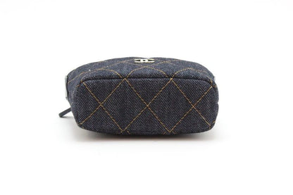 Chanel Quilted Bag Charm Navy Gold Denim Leather — view 3
