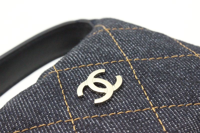 Chanel Quilted Bag Charm Navy Gold Denim Leather — view 4