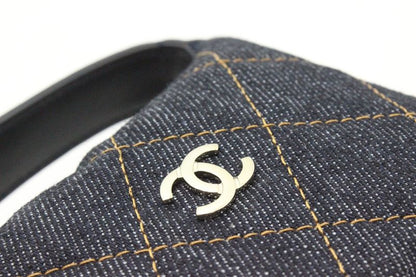 Chanel Quilted Bag Charm Navy Gold Denim Leather — view 4
