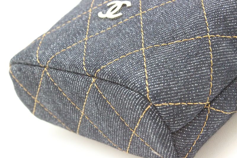 Chanel Quilted Bag Charm Navy Gold Denim Leather — view 5