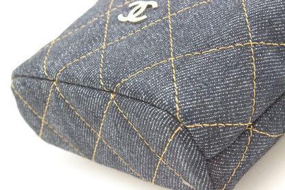 Chanel Quilted Bag Charm Navy Gold Denim Leather — view 5