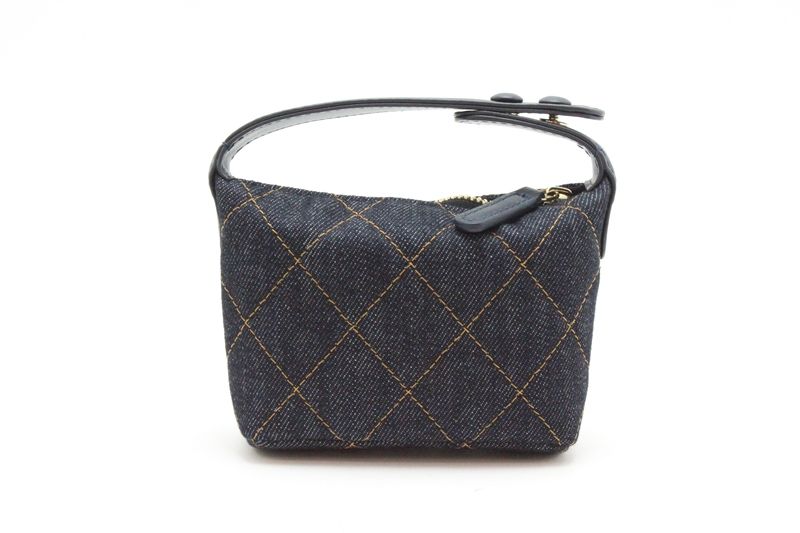 Chanel Quilted Bag Charm Navy Gold Denim Leather — view 2