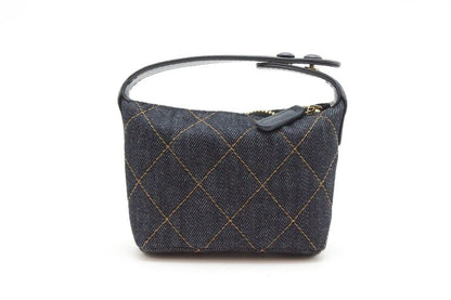 Chanel Quilted Bag Charm Navy Gold Denim Leather — view 2