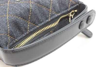 Chanel Quilted Bag Charm Navy Gold Denim Leather — view 7