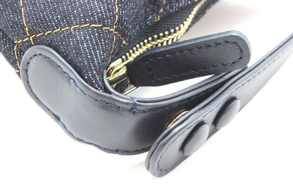 Chanel Quilted Bag Charm Navy Gold Denim Leather — view 6
