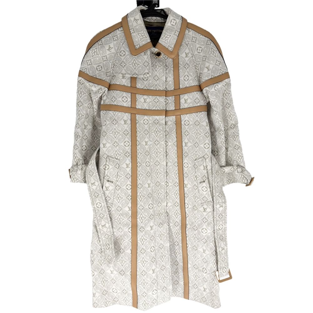 Louis Vuitton Coat Leather Long White Gold Cotton Autumn Winter 34
