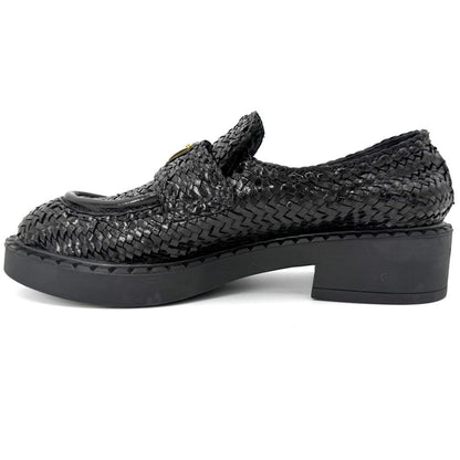 Prada Loafers Triangle Logo Braided Shoes Leather Black Gold — view 2