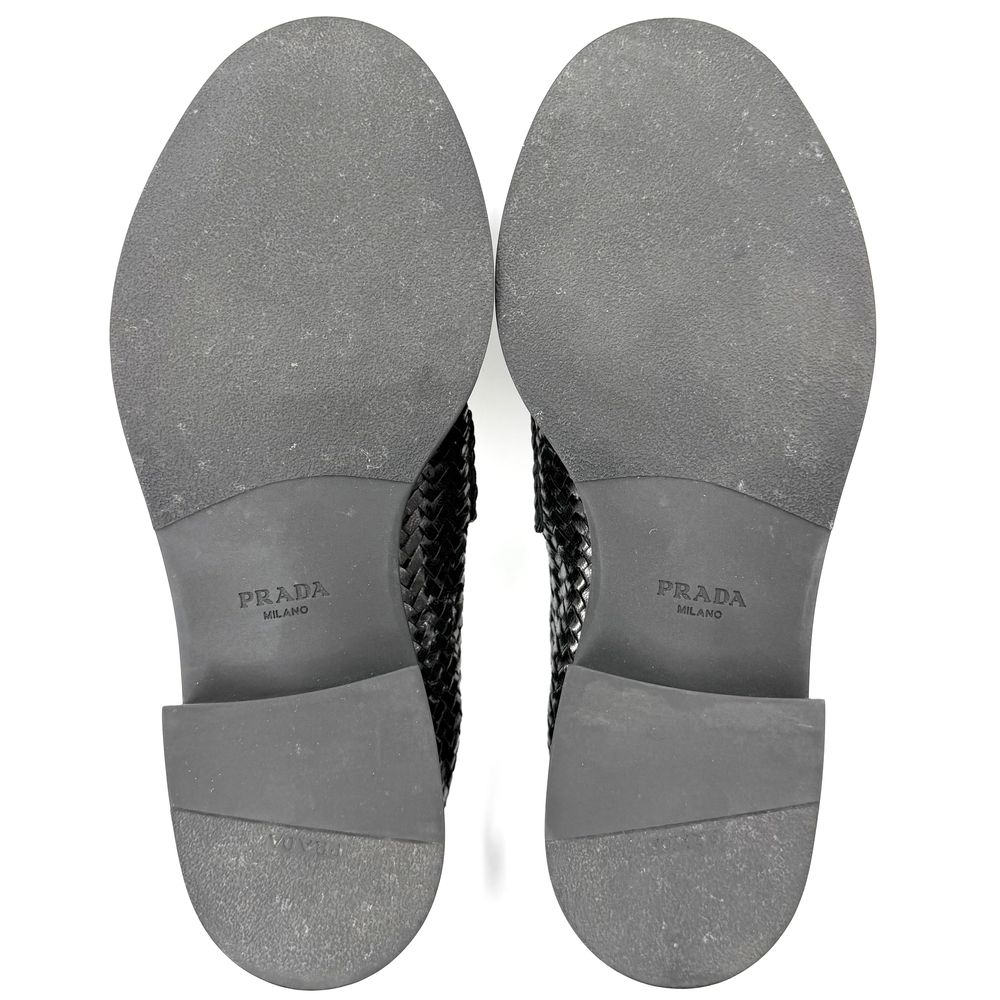 Prada Loafers Triangle Logo Braided Shoes Leather Black Gold — view 4