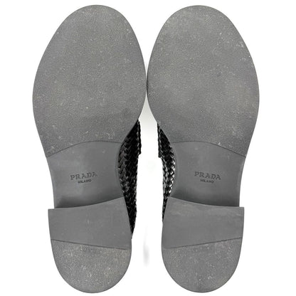 Prada Loafers Triangle Logo Braided Shoes Leather Black Gold — view 4