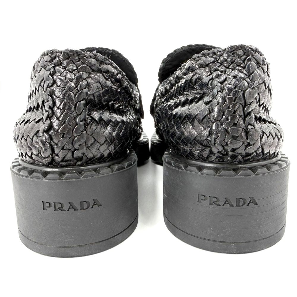 Prada Loafers Triangle Logo Braided Shoes Leather Black Gold — view 5