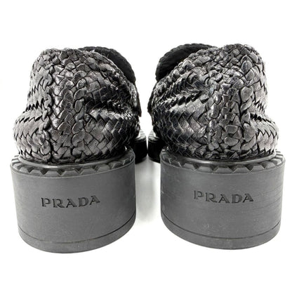 Prada Loafers Triangle Logo Braided Shoes Leather Black Gold — view 5