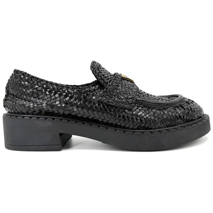 Prada Loafers Triangle Logo Braided Shoes Leather Black Gold — view 3