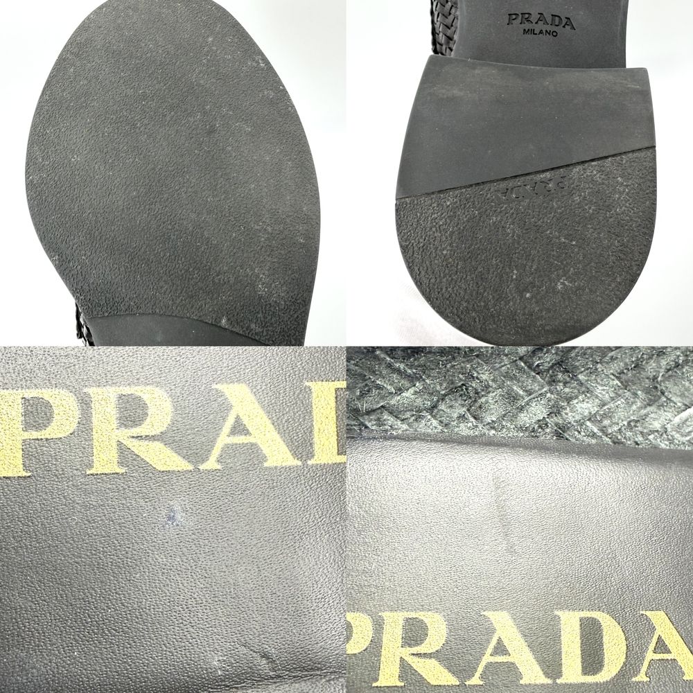 Prada Loafers Triangle Logo Braided Shoes Leather Black Gold — view 7