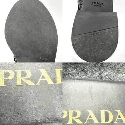 Prada Loafers Triangle Logo Braided Shoes Leather Black Gold — view 7