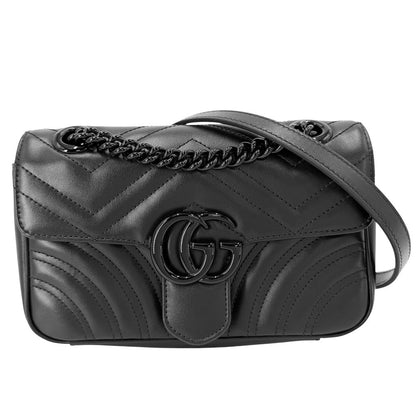 Gucci Shoulder Bag GG Marmont Small Chevron Leather Black