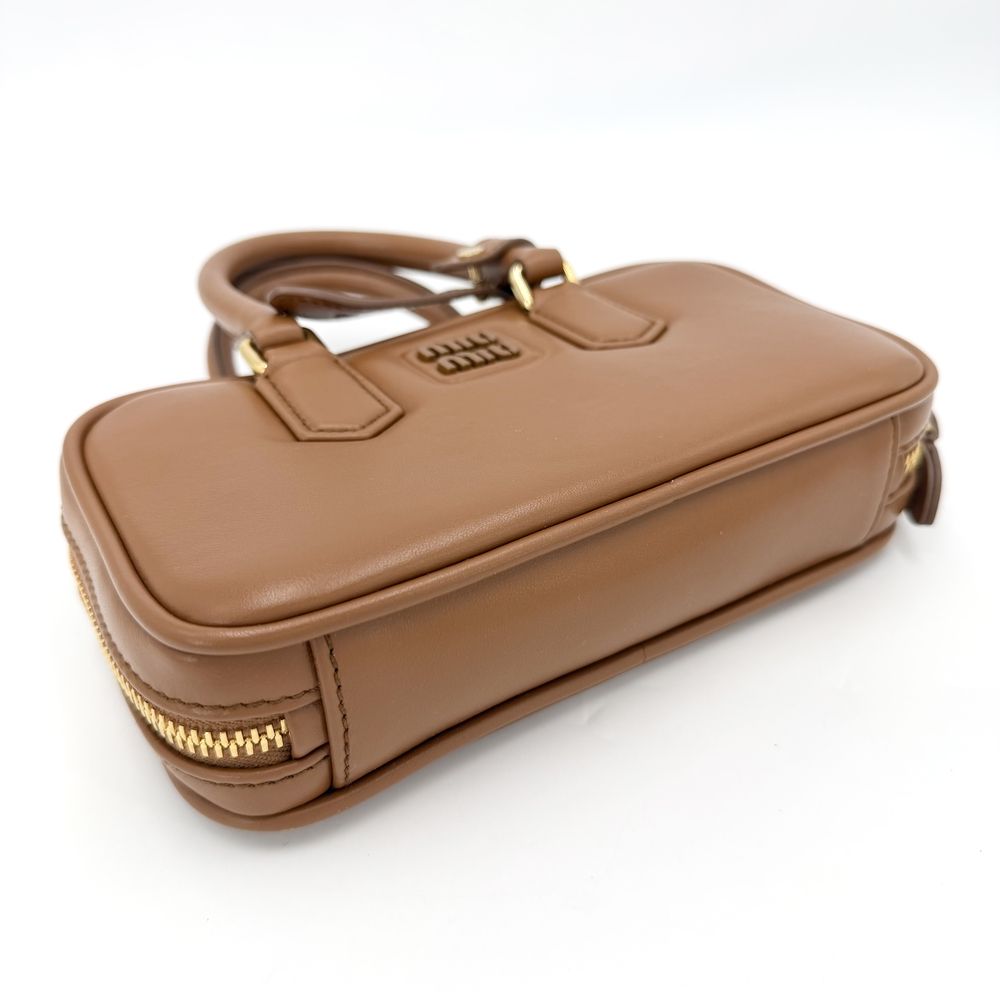 Miu Miu 2-Way Arcadi Mini Shoulder Bag Crossbody Leather Brown Gold — view 3