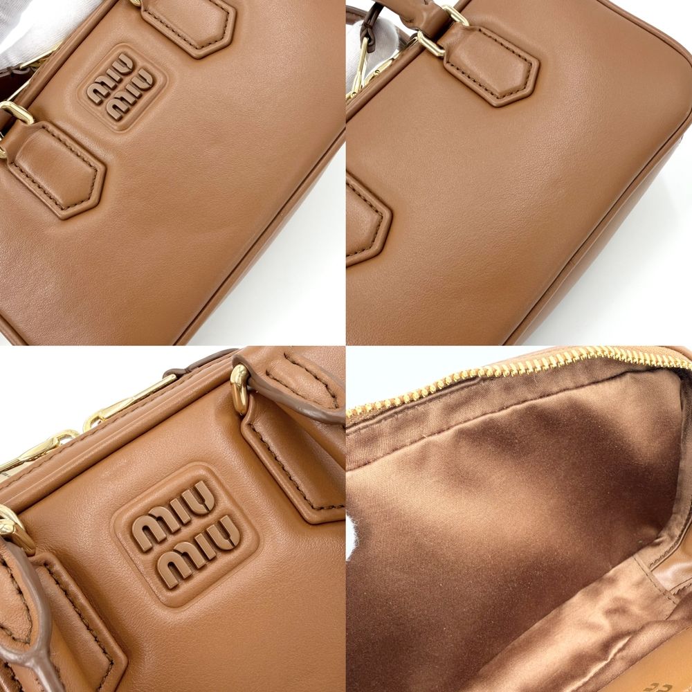Miu Miu 2-Way Arcadi Mini Shoulder Bag Crossbody Leather Brown Gold — view 6
