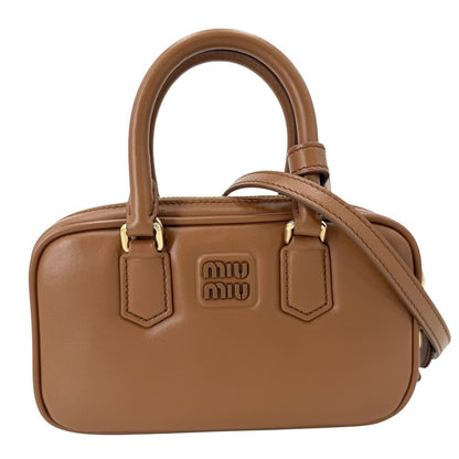 Miu Miu 2-Way Arcadi Mini Shoulder Bag Crossbody Leather Brown Gold