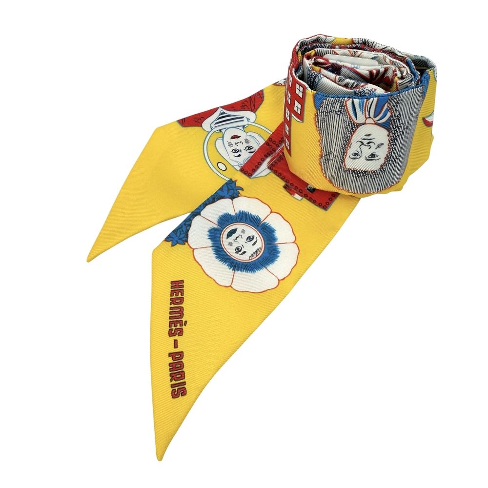 Hermes Scarf Twilly Dress Code Items Silk Yellow Multicolor