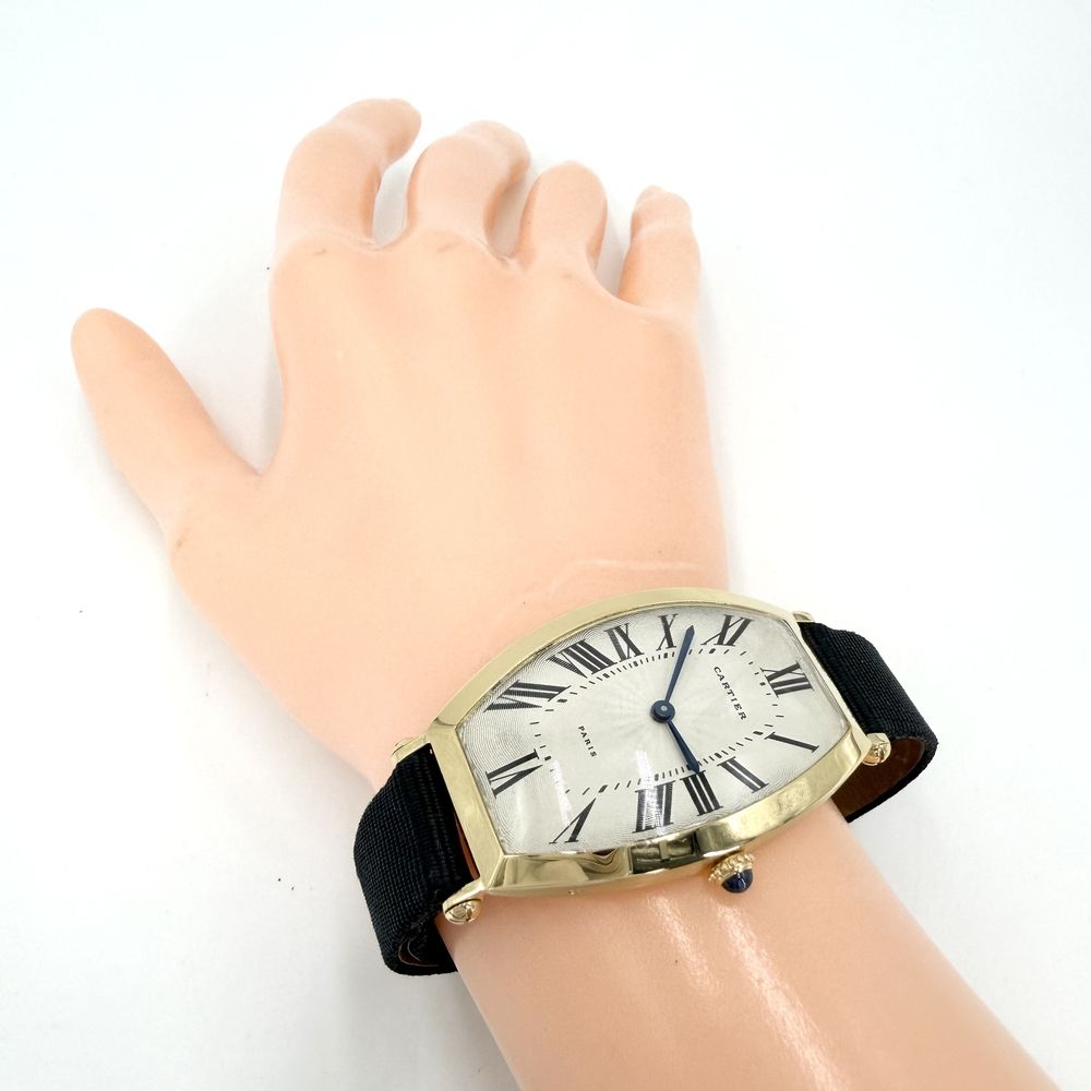Cartier Watch Tonneau 750 Yellow Gold Guilloche Dial Manual Wind Black — view 4