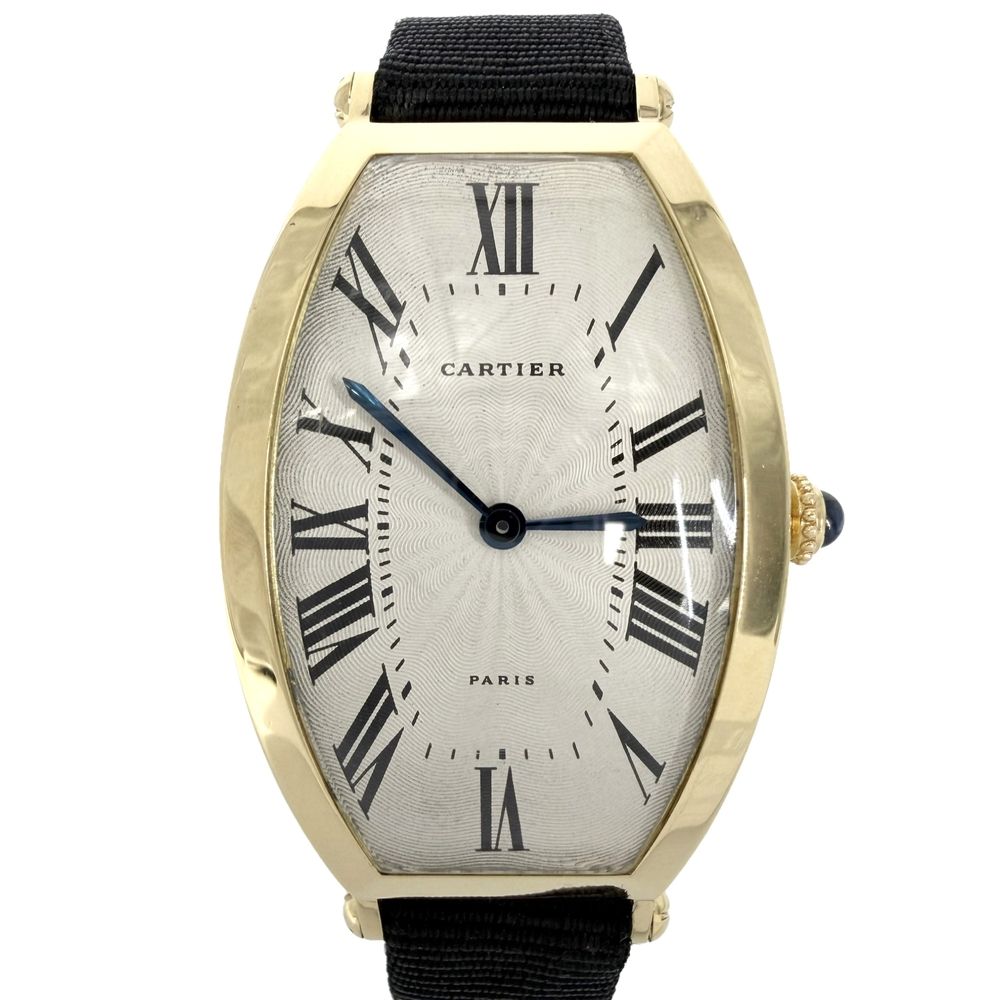Cartier Watch Tonneau 750 Yellow Gold Guilloche Dial Manual Wind Black