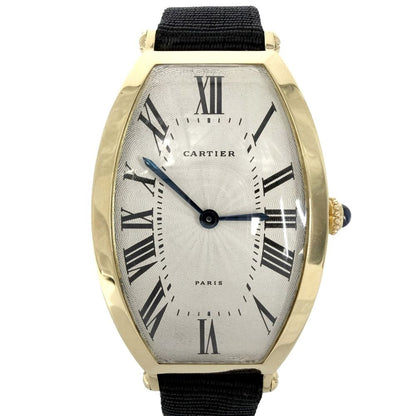 Cartier Watch Tonneau 750 Yellow Gold Guilloche Dial Manual Wind Black