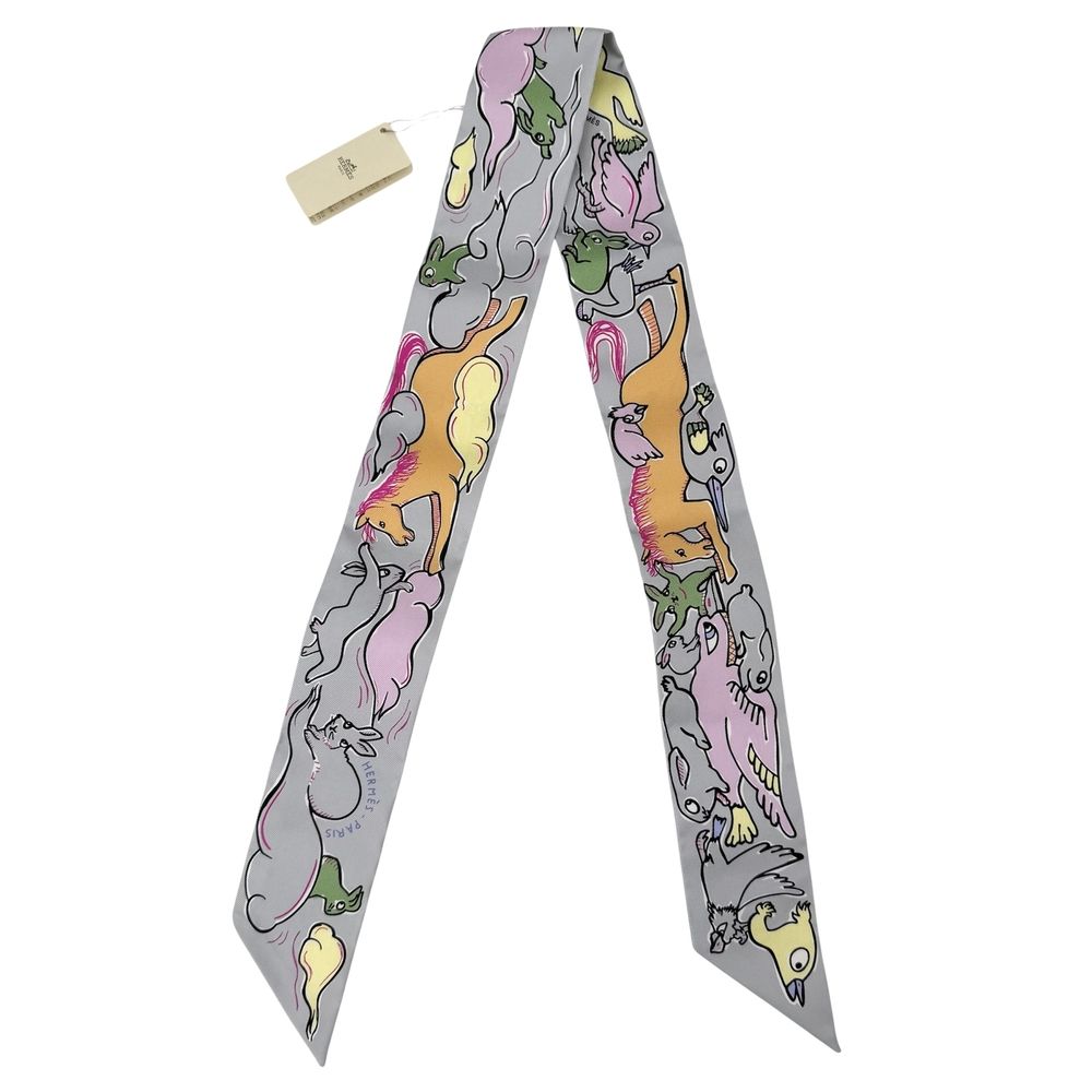 Hermes Scarf Twilly Mille Et Un Lapins Thousand and One Rabbit Items Silk Blue — view 3