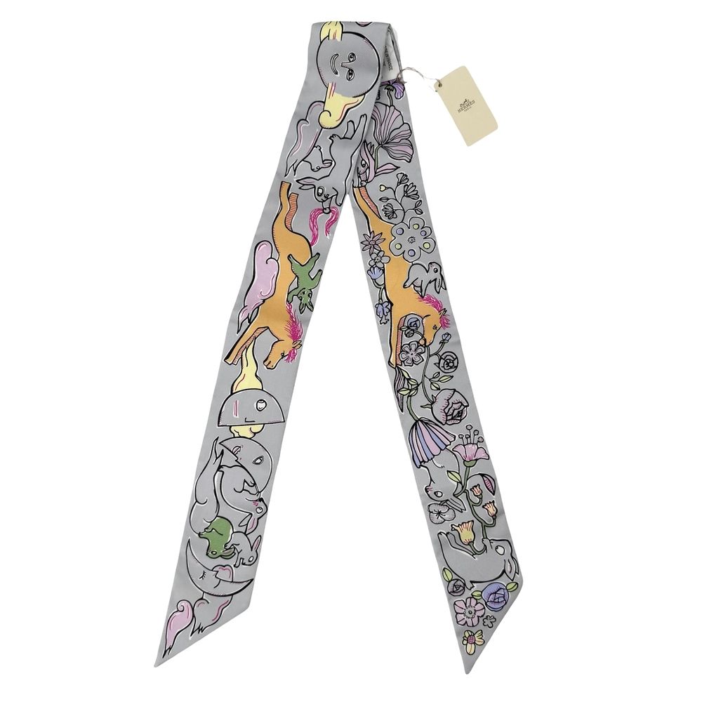 Hermes Scarf Twilly Mille Et Un Lapins Thousand and One Rabbit Items Silk Blue — view 2