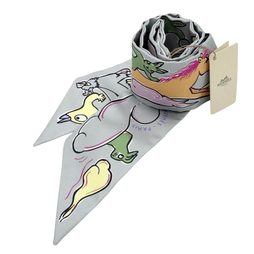Hermes Scarf Twilly Mille Et Un Lapins Thousand and One Rabbit Items Silk Blue