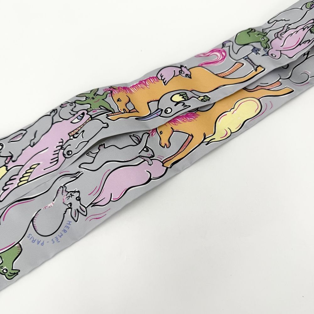 Hermes Scarf Twilly Mille Et Un Lapins Thousand and One Rabbit Items Silk Blue — view 8