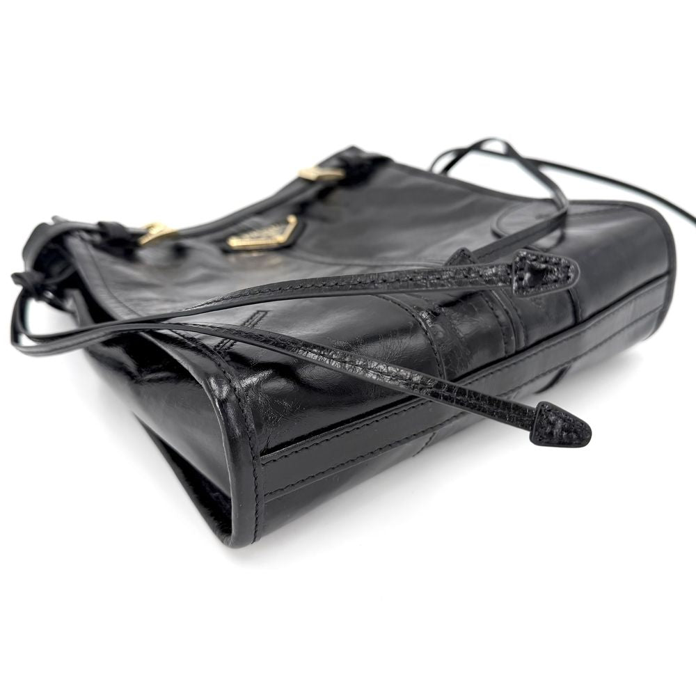 Prada Shoulder Bag Bonnie Crossbody Triangle Logo Pochette Leather Black Gold — view 3
