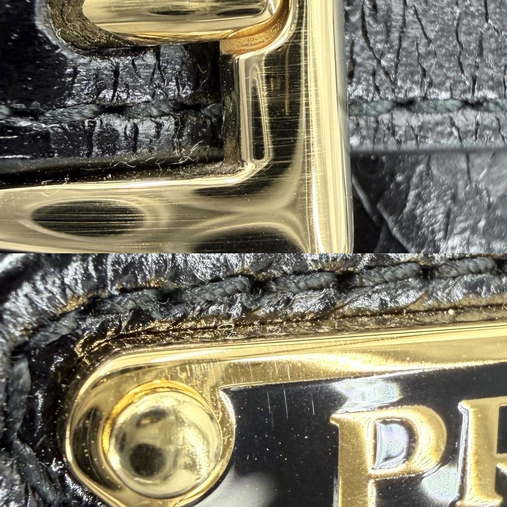Prada Shoulder Bag Bonnie Crossbody Triangle Logo Pochette Leather Black Gold — view 7