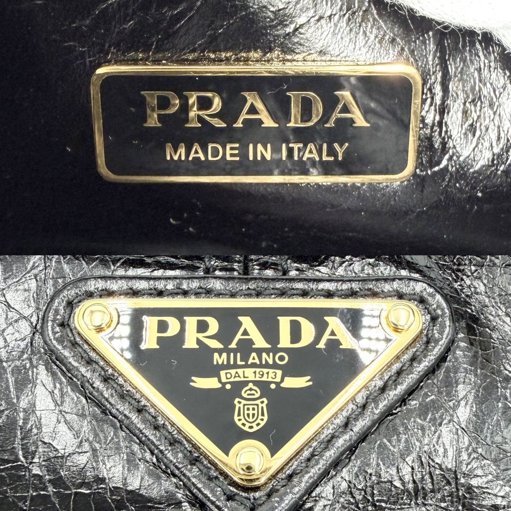 Prada Shoulder Bag Bonnie Crossbody Triangle Logo Pochette Leather Black Gold — view 5