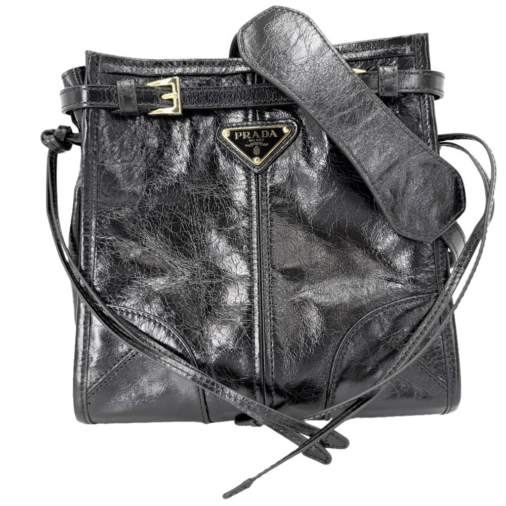 Prada Shoulder Bag Bonnie Crossbody Triangle Logo Pochette Leather Black Gold