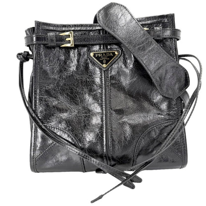 Prada Shoulder Bag Bonnie Crossbody Triangle Logo Pochette Leather Black Gold