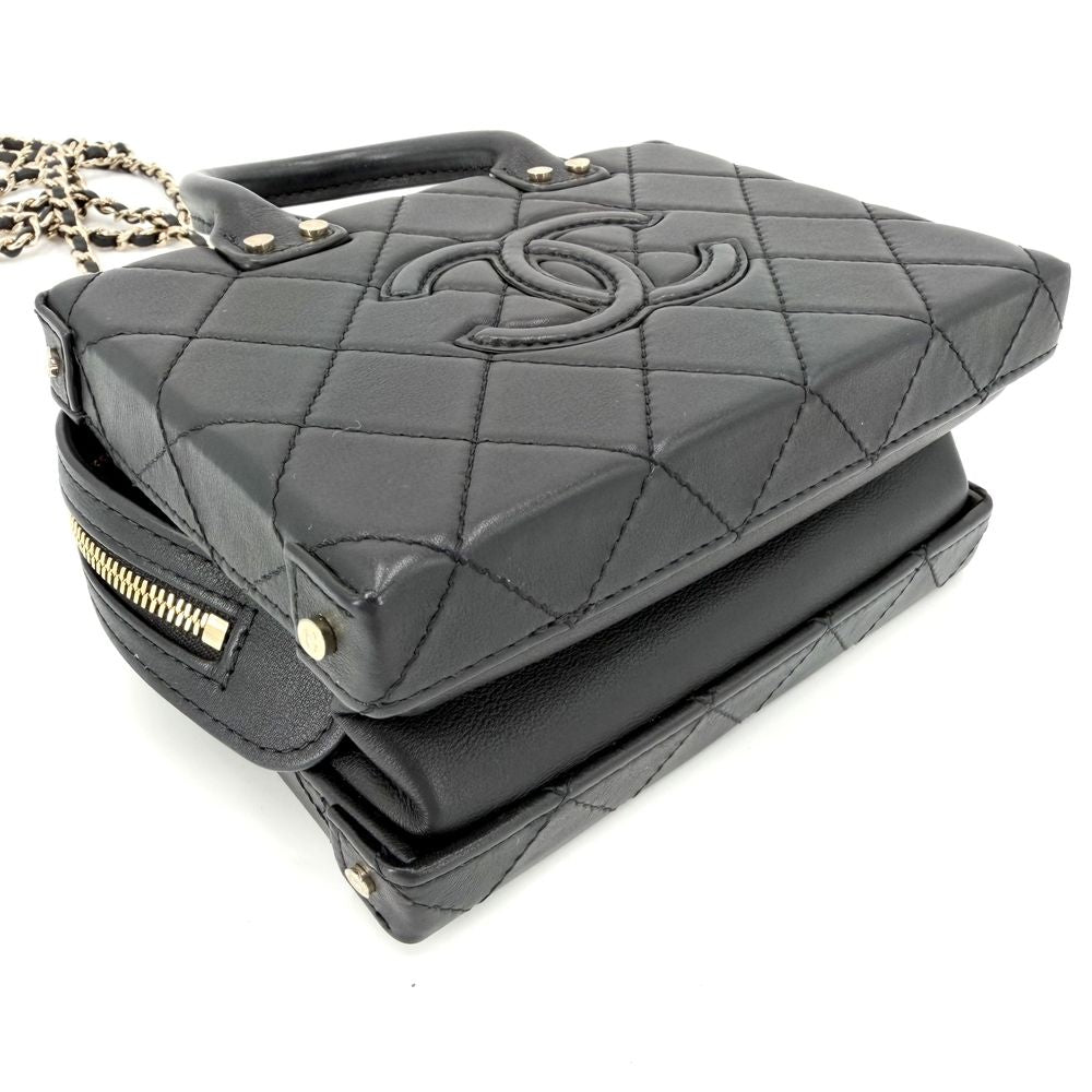 Chanel 2-Way Quilted CC Logo Shoulder Bag Small Vanity Crossbody Leather Black — view 3