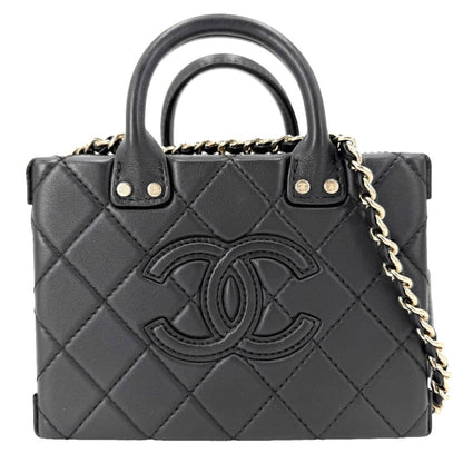 Chanel 2-Way Quilted CC Logo Shoulder Bag Small Vanity Crossbody Leather Black
