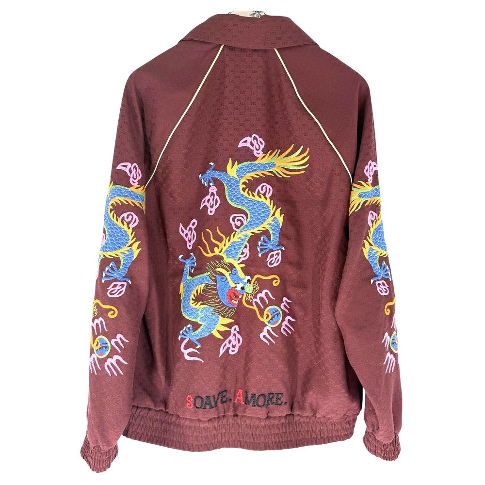 Gucci Varsity Jacket Dragon Wine Red Multicolor Silver Polyester Cotton S — view 2