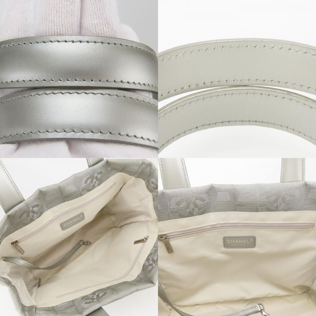 Chanel Tote Bag New Travel Line PM CC Logo Jacquard Nylon Silver — view 5
